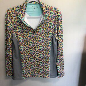 Magnolia Lane Tech Masters Multicolor Triangle Print Golf Pullover 50+UPF Size M